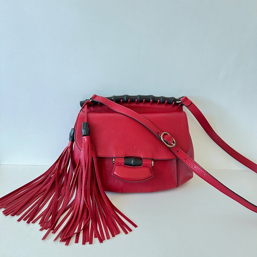 GUCCI Nouveau Fringe Crossbody Bag Leather Small